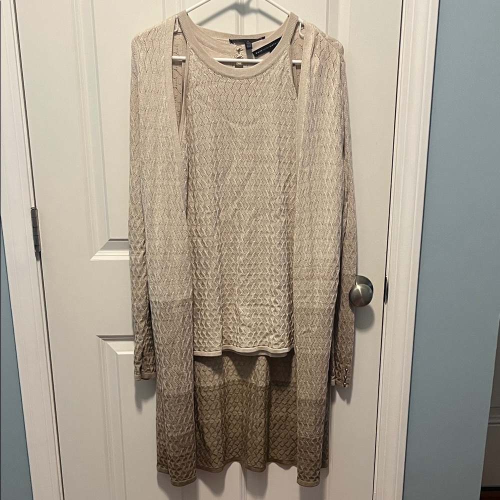 White House Black Market Cream Knit 2piece long sweater set